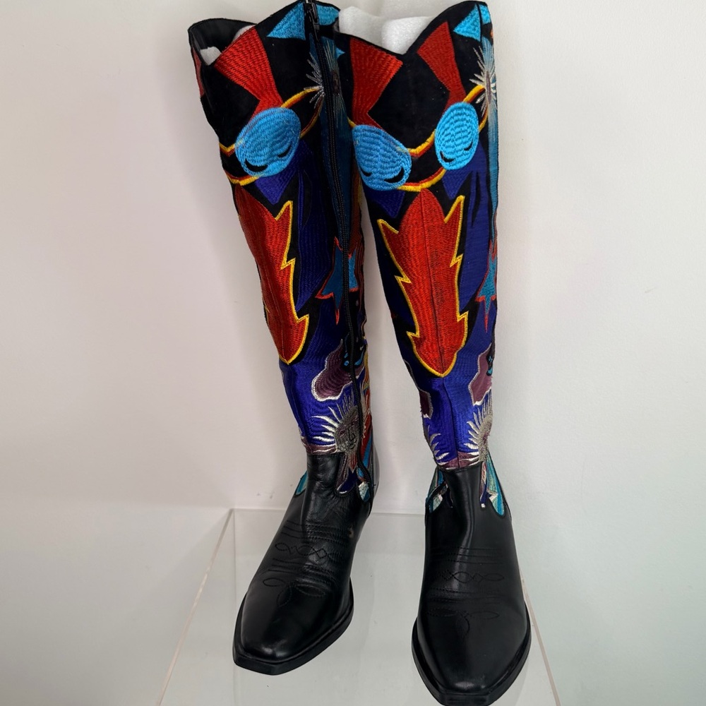 NASTY GAL Embroidered Multicolor Cosmic Tall Women's Boots - Picture 2 of 6